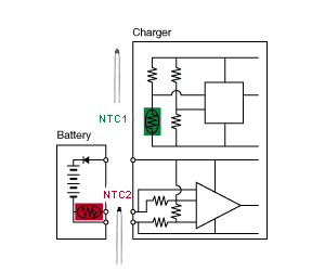 應用NTC熱敏電阻進行二次電池和充電器溫度檢測的電路示例